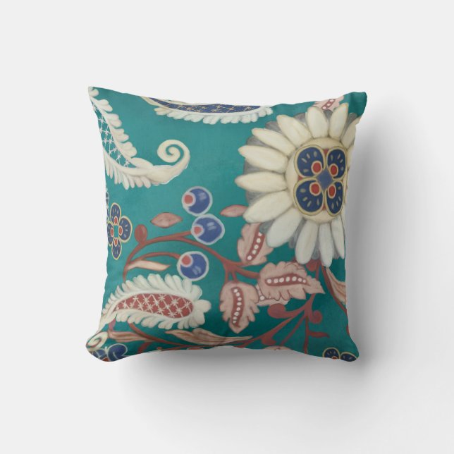 Bold Modern Moroccan Paisley Peacock Blue Navy Throw Pillow (Front)