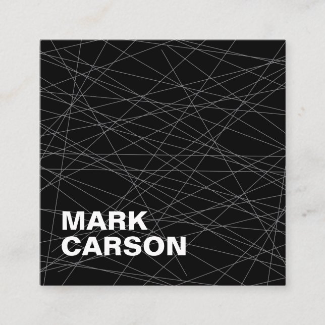 Bold Modern Moving Lines Professional Black Square Business Card (Front)