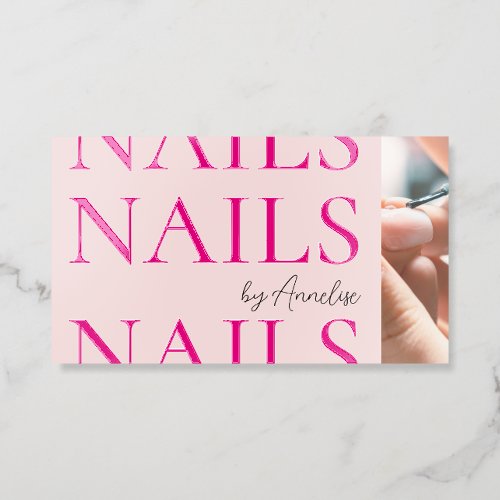 Bold Modern Nails Blush Pink Black Photo Gloss Raised Spot UV Business Card