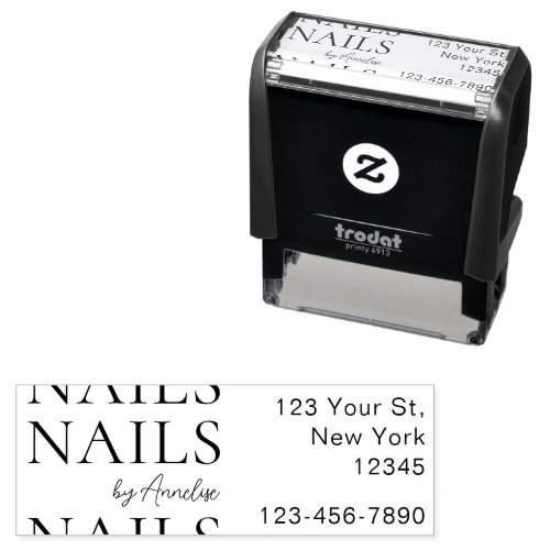 Bold Modern Nails Salon Name Return Address Phone Self-inking Stamp