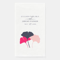 Bold Modern Navy and Pink Ginkgo Leaves Wedding