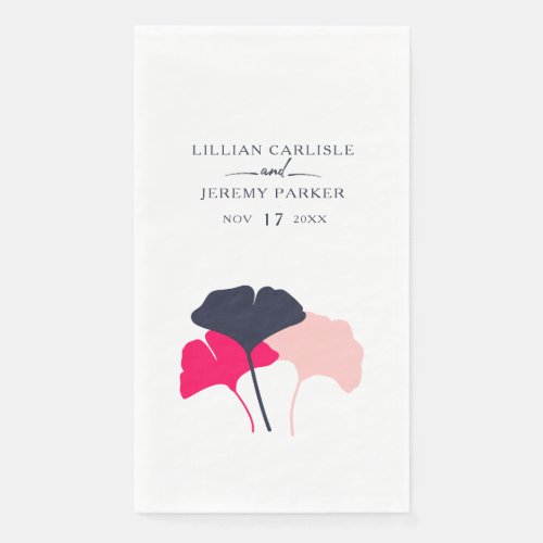 Bold Modern Navy and Pink Ginkgo Leaves Wedding Paper Guest Towels