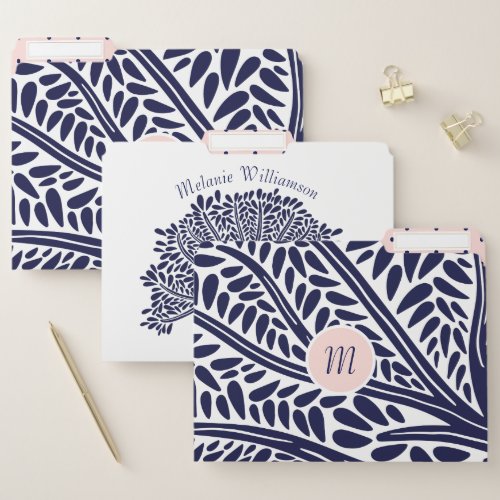 Bold Modern Navy Blue  Pink Family Tree File Folder