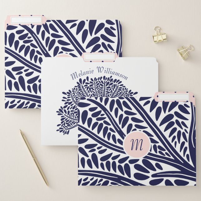 Bold, Modern Navy Blue & Pink Family Tree File Folder (Set)