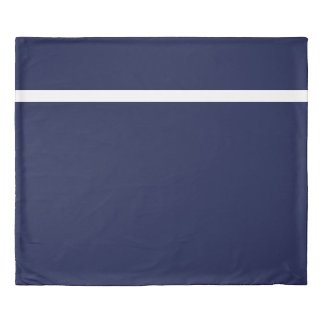 Bold Modern Navy Blue Top White Accent Stripe Duvet Cover (Front)