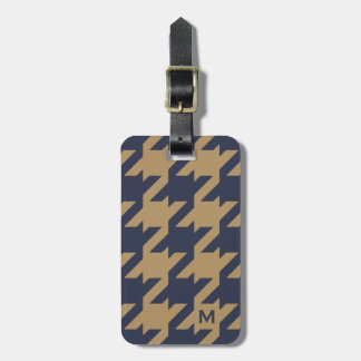 Bold modern navy brown houndstooth with monogram luggage tag