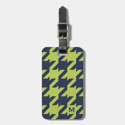 Bold modern navy green houndstooth with monogram luggage tag