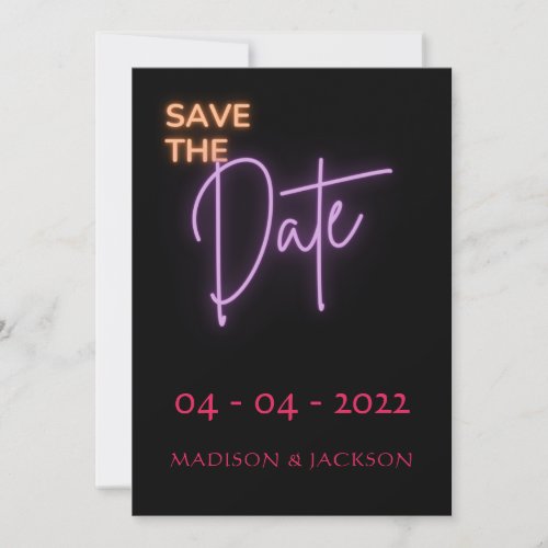Bold Modern Neon Sign Save The Date Card