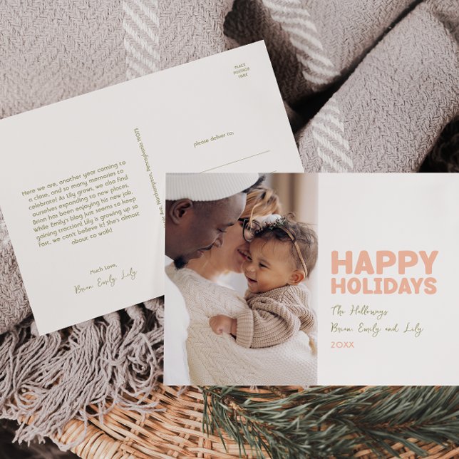 Bold Modern One Photo Happy Holiday Postcard (Creator Uploaded)