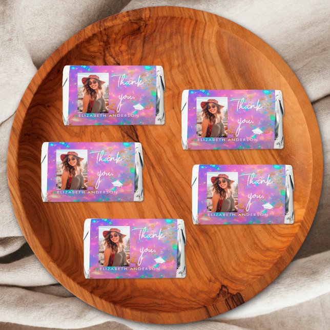 Bold Modern Opal Graduation Party Photo Thank You Hershey's Miniatures (Creator Uploaded)