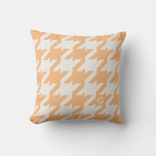 Bold modern orange houndstooth with monogram throw pillow