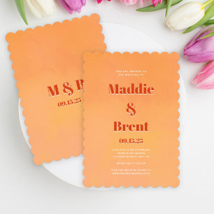 Bold Modern Orange Sunset Monogram Wedding Invitation