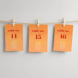 Bold Modern Orange Sunset Seating Chart Wedding Table Number