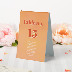 Bold Modern Orange Sunset Seating Chart Wedding Table Tent