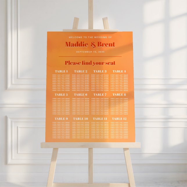 Bold Modern Orange Sunset Wedding Seating Chart Foam Board (Creator Uploaded)