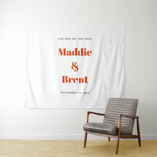 Bold Modern Orange Typography Wedding Backdrop