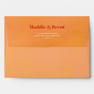 Bold Modern Orange Watercolor Sunset Wedding Envelope