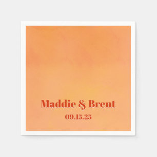 Bold Modern Orange Watercolor Sunset Wedding Napkins