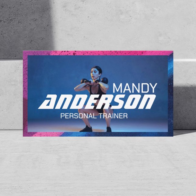 Bold Modern Personal Trainer Fitness Coach Photo Business Card (Creator Uploaded)