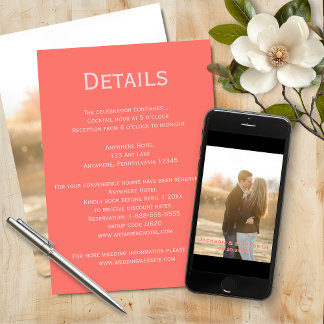 Bold Modern Pink and Coral Photo Wedding Details Invitation