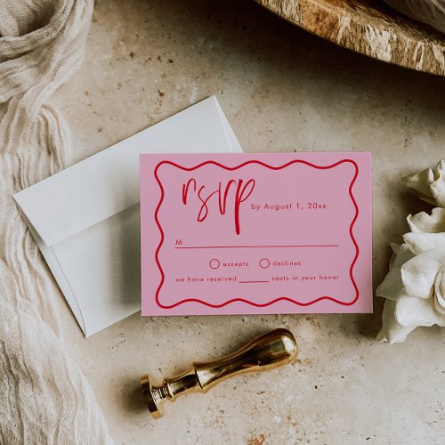 Bold Modern Pink And Red Squiggle Frame RSVP Card