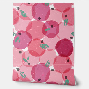 Bold Modern Pink Berry Fruit Polka Dot Pattern Wallpaper