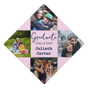 Bold Modern Pink Blush Personalized Photo Name Graduation Cap Topper