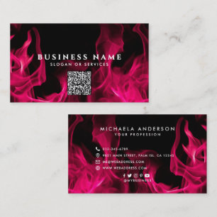 Bold Modern Pink Flames Social Icons Business Card