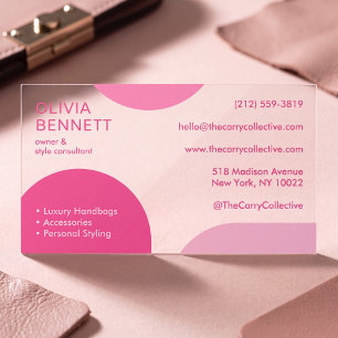 Bold Modern Pink Geometric Color Block Clear Business Cards