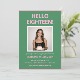 Bold Modern Pink Green Photo 18th Birthday Party Invitation