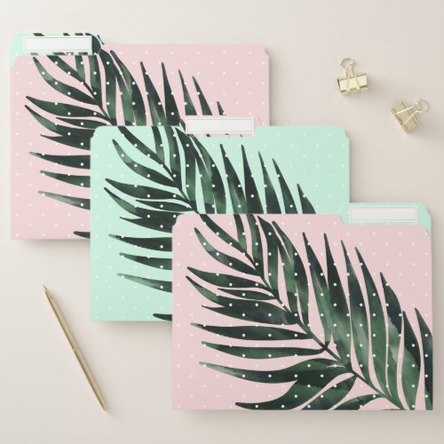 Bold Modern Pink  Green Tropical Palm Tree Leaves File Folder