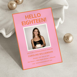 Bold Modern Pink Orange Photo 18th Birthday Party Invitation