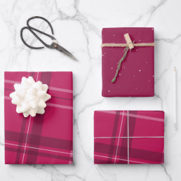 Bold modern pink plaid holiday wrapping paper sheets