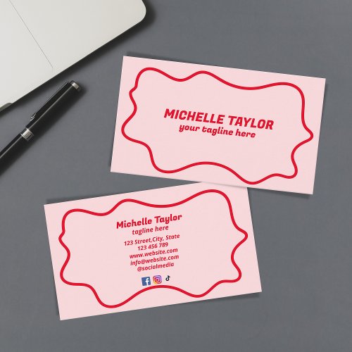 Bold Modern Pink Red Squiggle Wavy Retro  Business Card