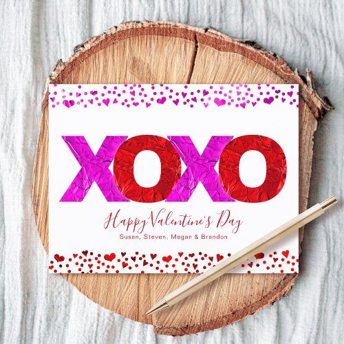 Bold Modern Pink Red XOXO Valentineâs Day Hearts  Holiday Postcard