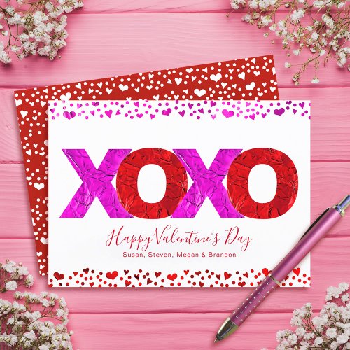 Bold Modern Pink Red XOXO Valentines Day Script Holiday Card