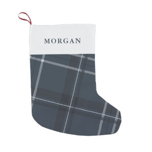 Bold modern plaid navy blue personalized small christmas stocking