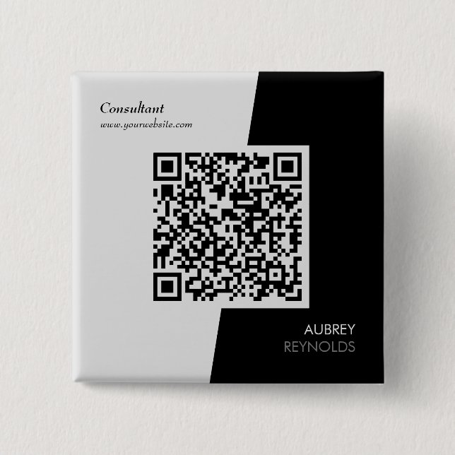 Bold Modern Professional QR Code Black And White Button (Front)