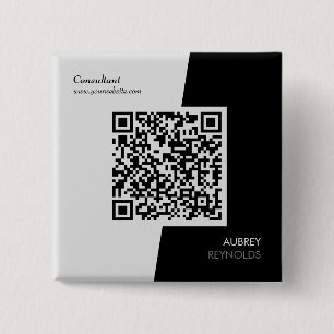 Bold Modern Professional QR Code Black And White Button