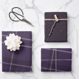 Bold modern purple plaid holiday wrapping paper sheets