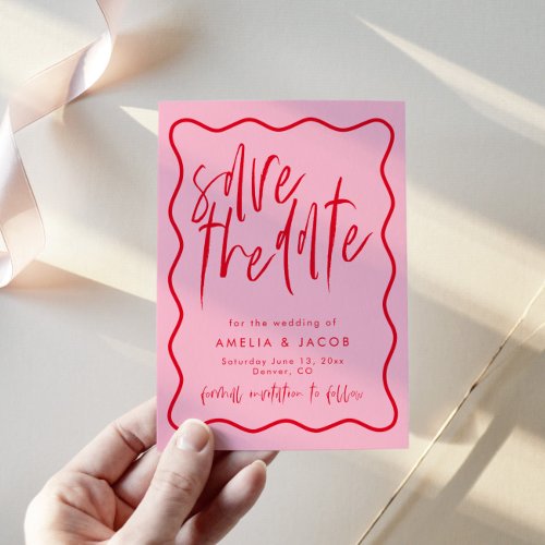 Bold Modern Red And Pink Save The Date Invitation