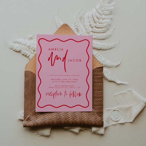 Bold Modern Red And Pink Wedding Invitation