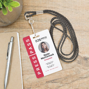 Bold Modern Red Circle Photo Press Pass & Logo Badge