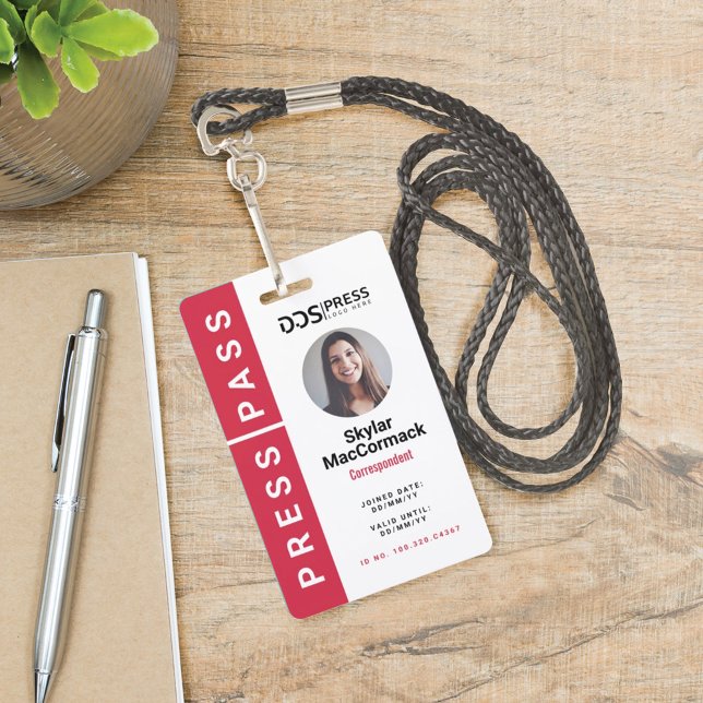 Bold Modern Red Circle Photo Press Pass & Logo Badge (Creator Uploaded)