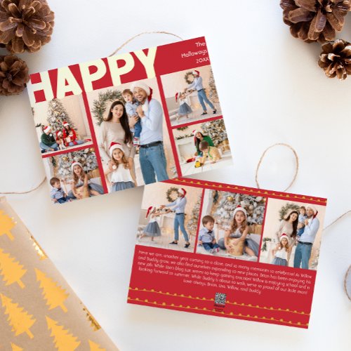 Bold Modern Red Eight_Photo Happy Gold Foil Holiday Card