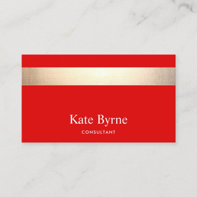 Bold Modern Red Gold Striped Business Card (Front)