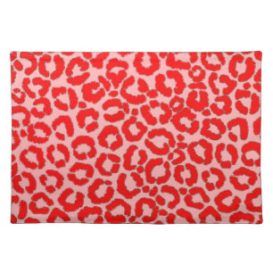 Bold Modern Red Pink Leopard Animal Print Cloth Placemat
