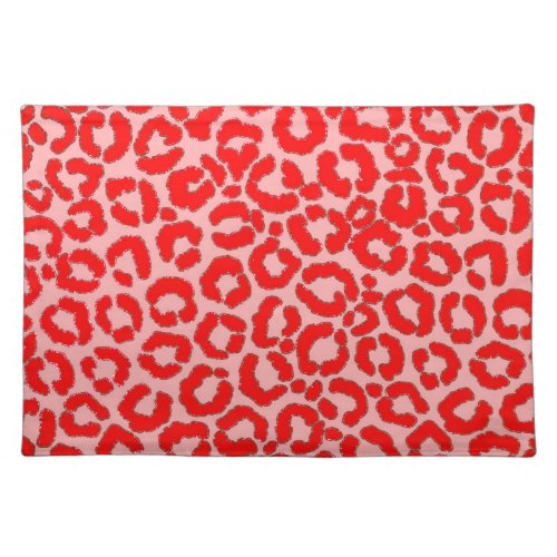 Bold Modern Red Pink Leopard Animal Print Cloth Placemat