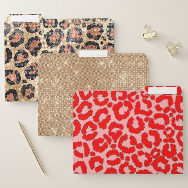 Bold Modern Red Pink Leopard Animal Print File Folder (Set)