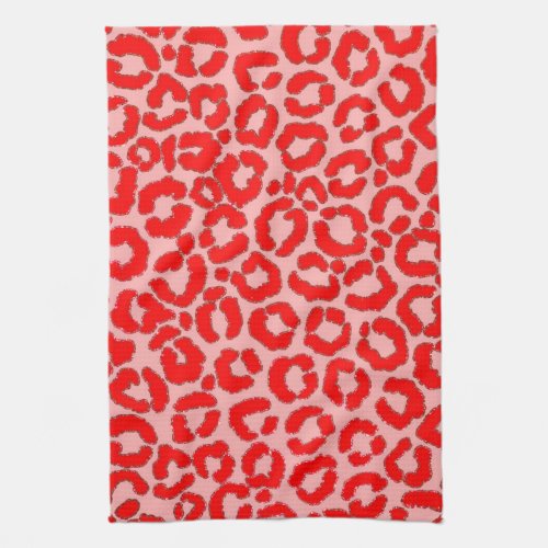 Bold Modern Red Pink Leopard Animal Print Kitchen Towel